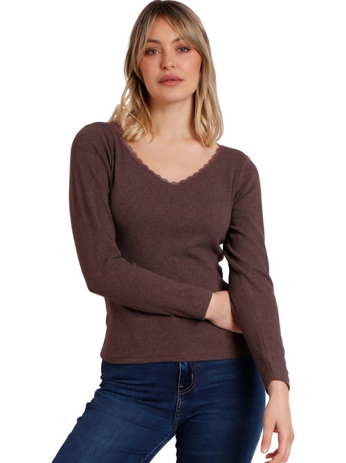 ADMAS T-shirt a maniche lunghe con costine romantiche da donna - Kiabi