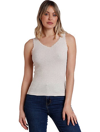 ADMAS T-shirt senza maniche a costine romantiche da donna