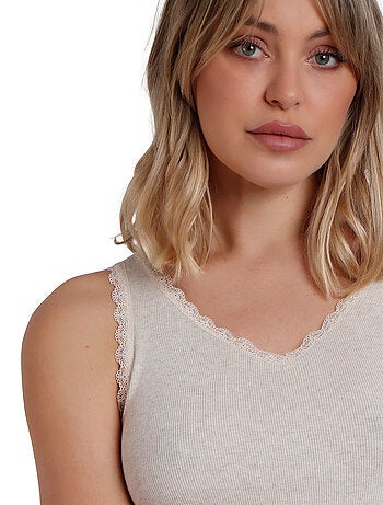ADMAS T-shirt senza maniche a costine romantiche da donna
