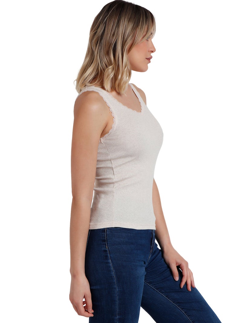 ADMAS T-shirt senza maniche a costine romantiche da donna Beige - Kiabi