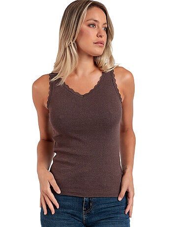 ADMAS T-shirt senza maniche a costine romantiche da donna