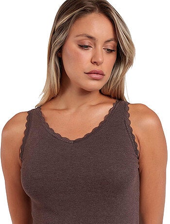 ADMAS T-shirt senza maniche a costine romantiche da donna