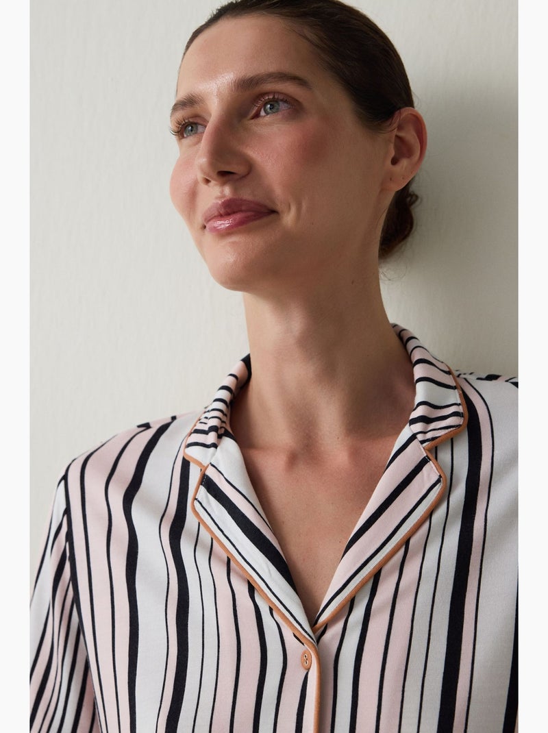 Aging collagen set pigiama a righe con colletto camicia e maniche corte penti Bianco Nero - Kiabi