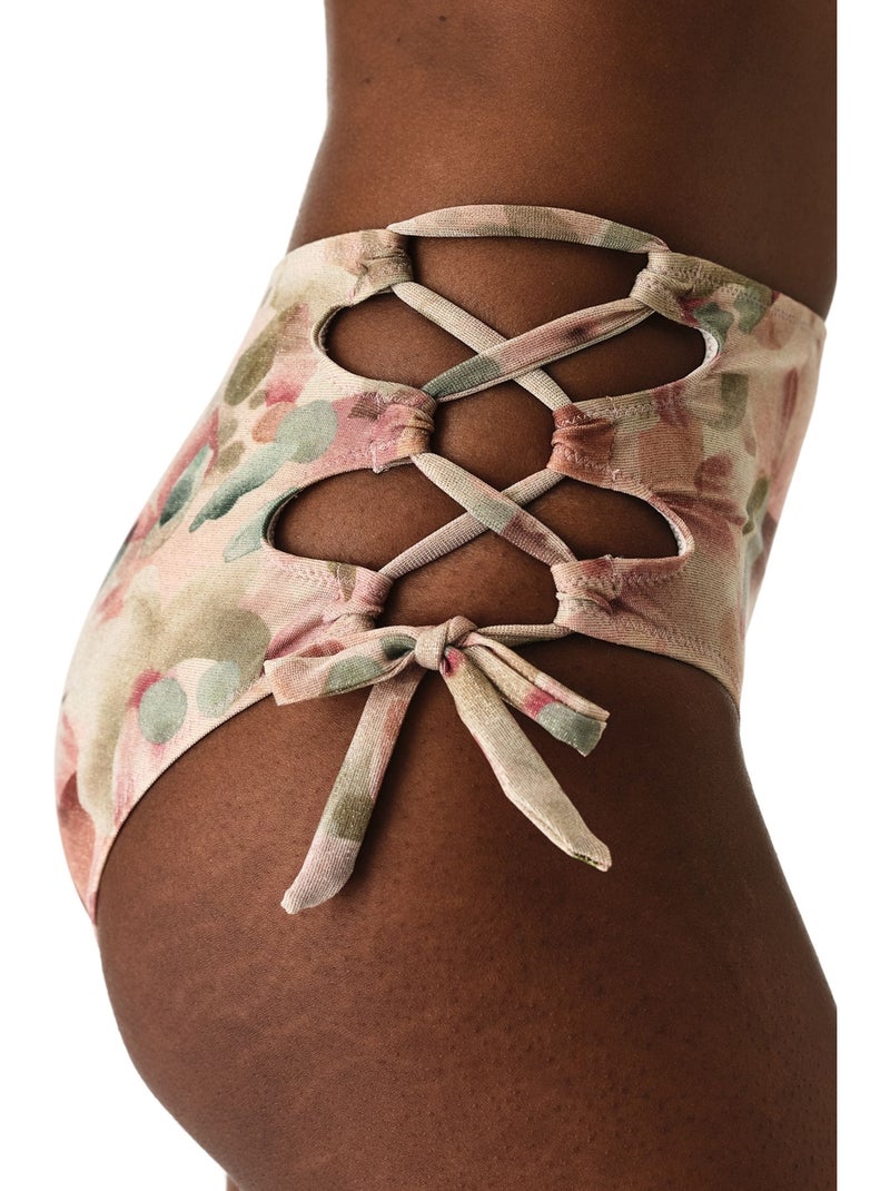 Aires fashion slip bikini floreale lucido a vita alta penti Crema - Kiabi
