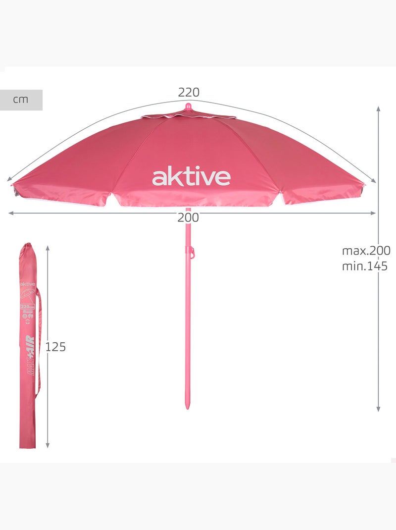 Aktive beach ombrellone da spiaggia inclinabile rosa d220 cm con protezione uv50 Corallo - Kiabi