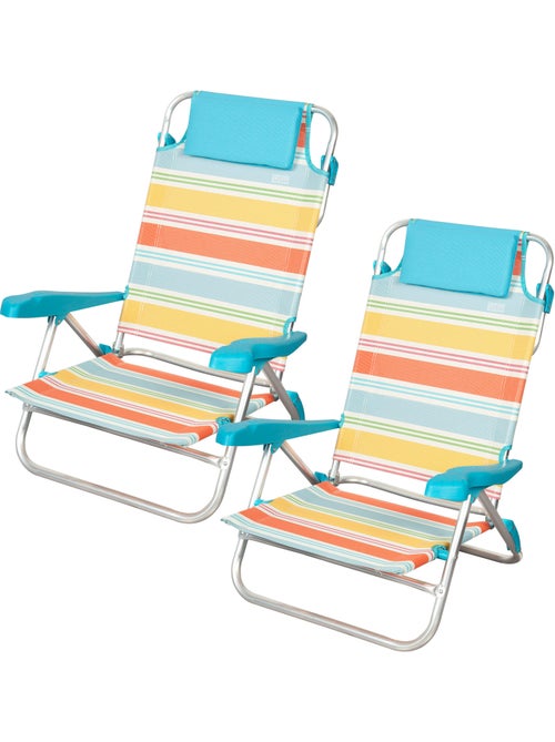 Aktive confezione 2 sedie pieghevoli da spiaggia 8 posizioni 48x50x80 cm a righe - Kiabi Aktive confezione 2 sedie pieghevoli da spiaggia 8 posizioni 48x50x80 cm a righe - Kiabi
