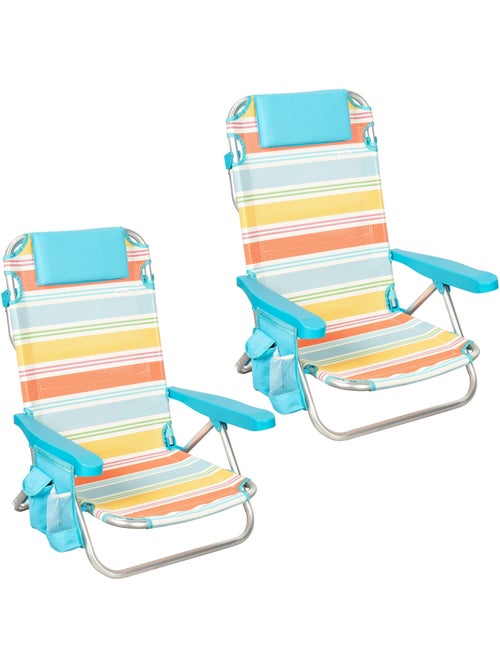 Aktive confezione da 2 sedie da spiaggia pieghevoli 48x48x75 cm 5 posizioni con cuscino e tasche - Kiabi Aktive confezione da 2 sedie da spiaggia pieghevoli 48x48x75 cm 5 posizioni con cuscino e tasche - Kiabi