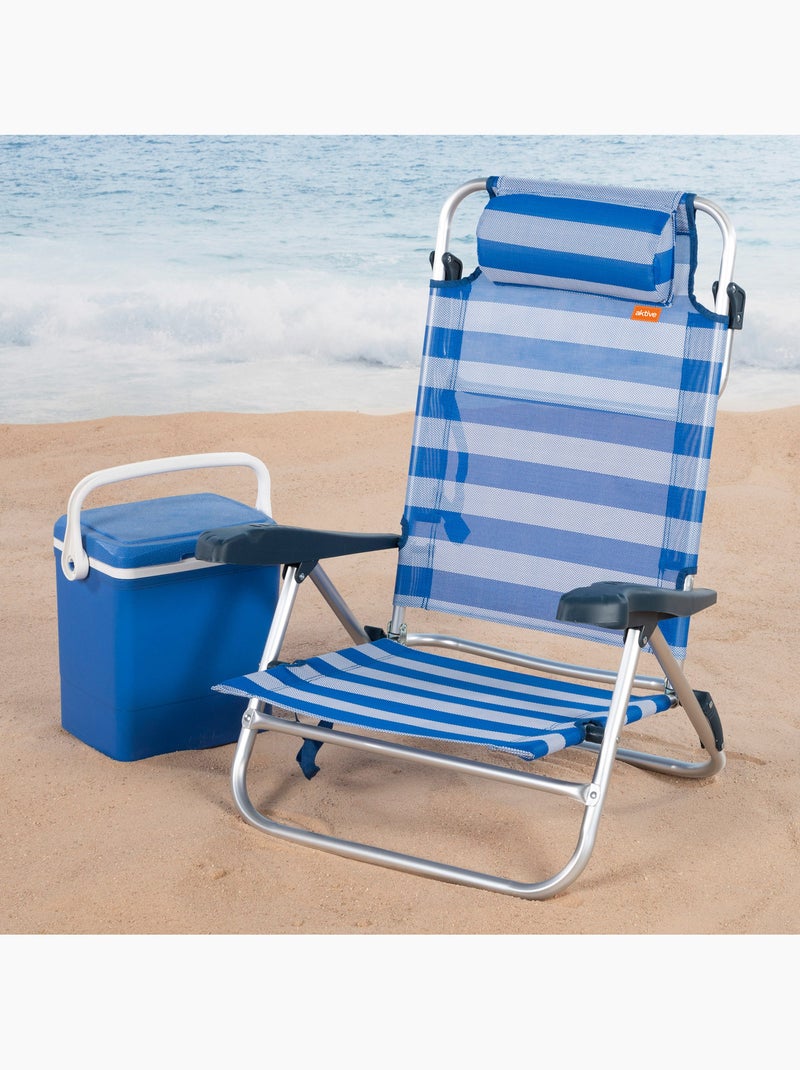 Aktive confezione da 2 sedie da spiaggia pieghevoli e reclinabili, 8 posizioni, con cuscino Blu Bianco - Kiabi