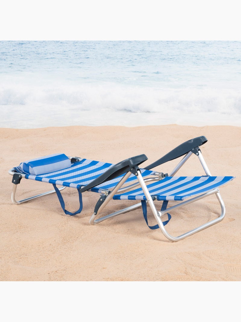 Aktive confezione da 2 sedie da spiaggia pieghevoli e reclinabili, 8 posizioni, con cuscino Blu Bianco - Kiabi