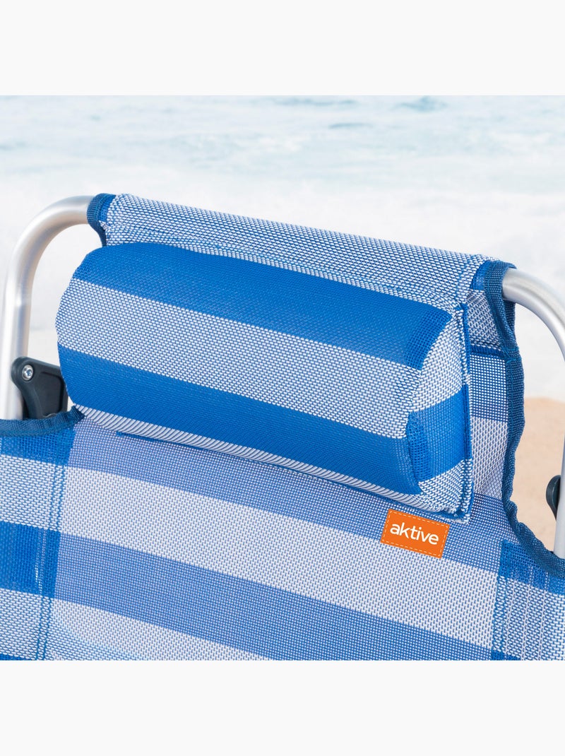 Aktive confezione da 2 sedie da spiaggia pieghevoli e reclinabili, 8 posizioni, con cuscino Blu Bianco - Kiabi