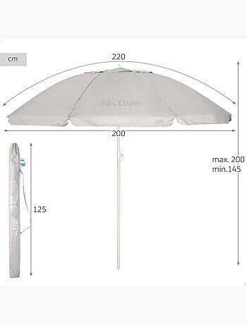 Aktive ombrellone 8 aste 220 cm grigio inclinabile uv50