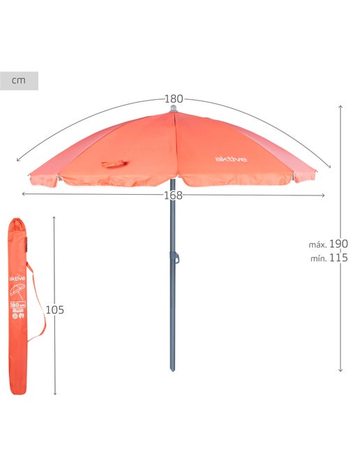 Aktive ombrellone con 8 aste 180 cm corallo - Kiabi