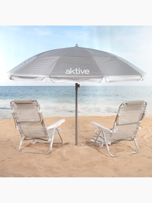 Aktive ombrellone da spiaggia 10 stecche 220 cm grigio inclinabile uv50 - Kiabi