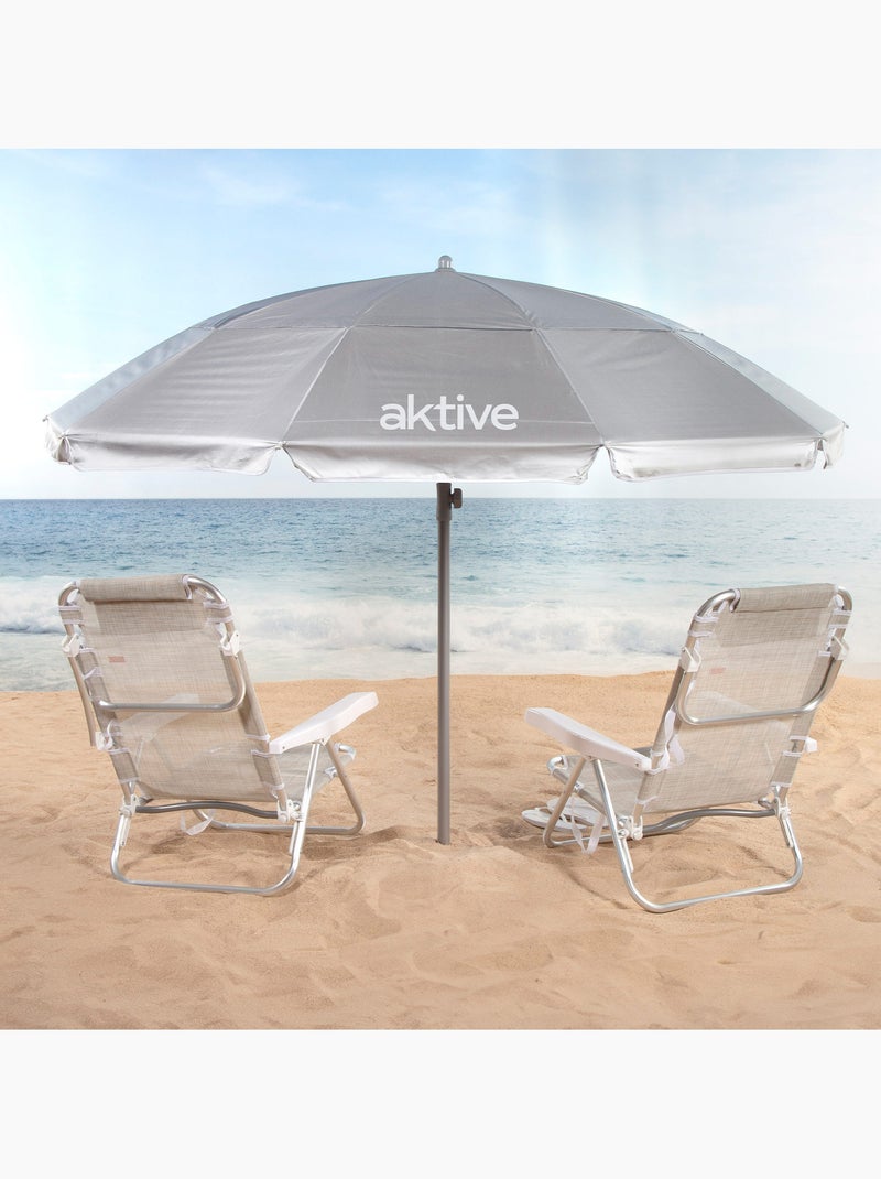 Aktive ombrellone da spiaggia 10 stecche 220 cm grigio inclinabile uv50 Grigio - Kiabi