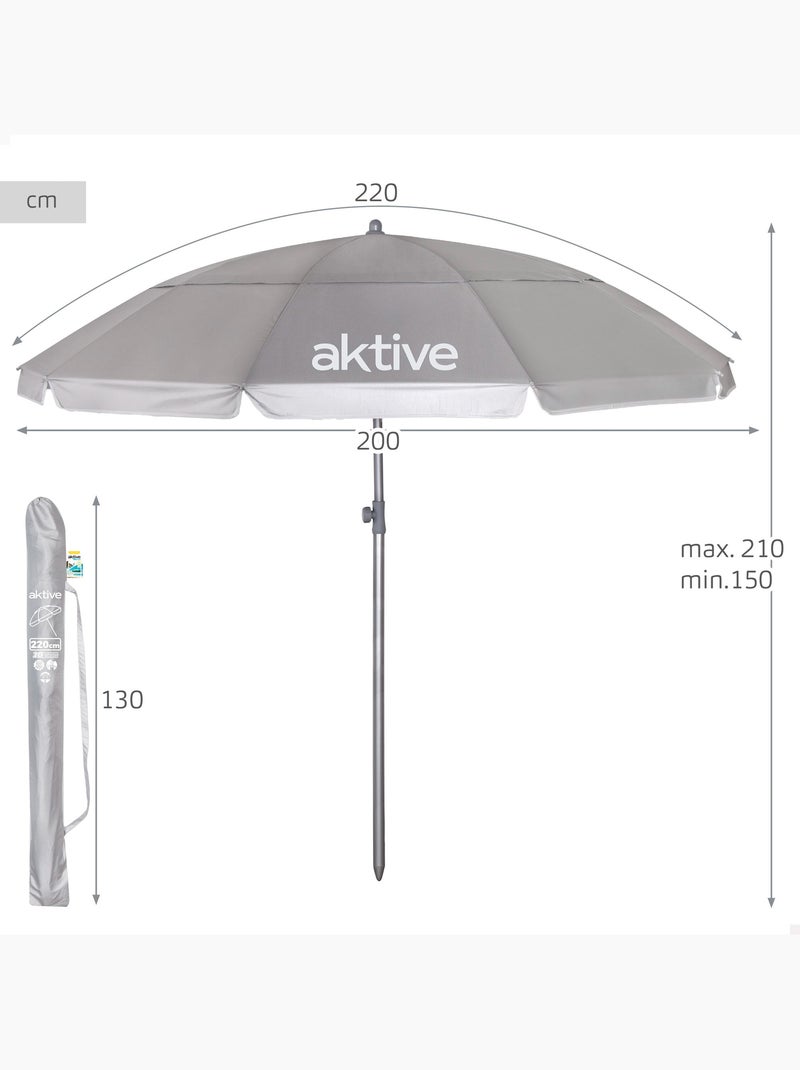 Aktive ombrellone da spiaggia 10 stecche 220 cm grigio inclinabile uv50 Grigio - Kiabi