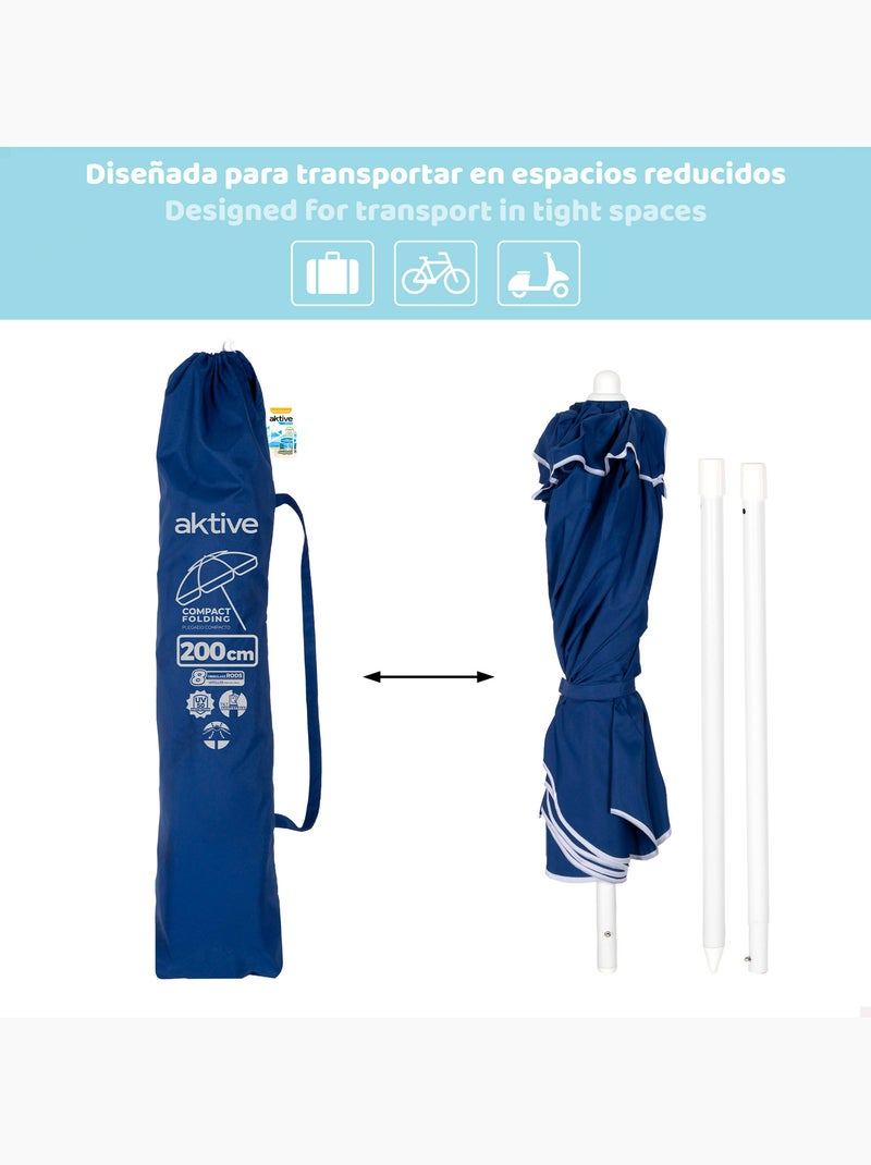 Aktive ombrellone da spiaggia 8 stecche 200 cm compatto pieghevole Blu - Kiabi
