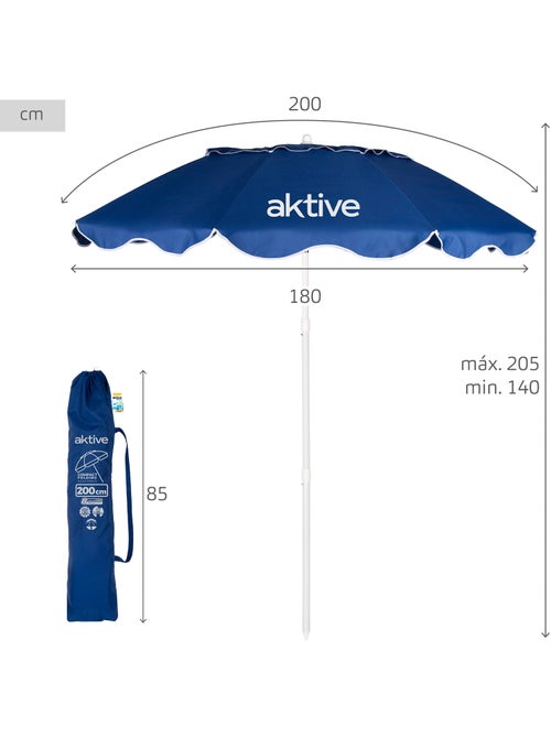 Aktive ombrellone da spiaggia 8 stecche 200 cm compatto pieghevole - Kiabi