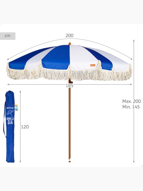 Aktive ombrellone da spiaggia, 8 stecche, 200 cm, design nautico con frangia - Kiabi