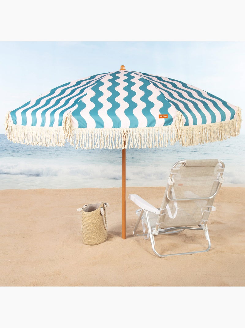 Aktive ombrellone da spiaggia, 8 stecche, 200 cm, motivo onda marina con frangia Blu - Kiabi