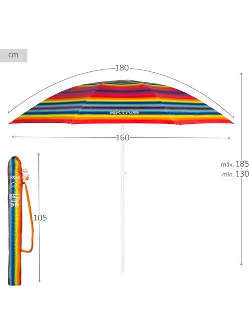 Aktive ombrellone da spiaggia a 8 stecche, 180 cm, strisce multicolori - Kiabi