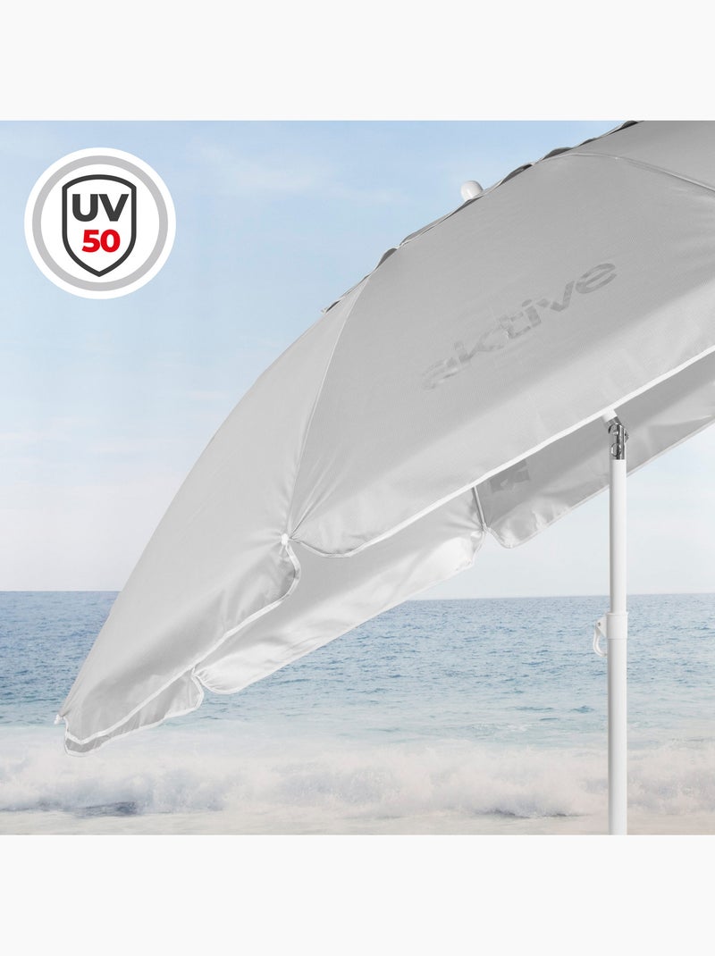Aktive ombrellone da spiaggia a 8 stecche, 200 cm, grigio, inclinabile, uv50 Grigio - Kiabi