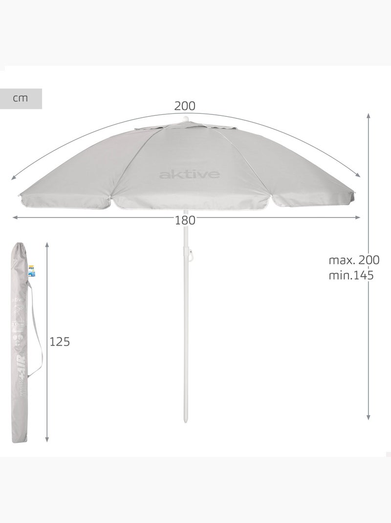 Aktive ombrellone da spiaggia a 8 stecche, 200 cm, grigio, inclinabile, uv50 Grigio - Kiabi