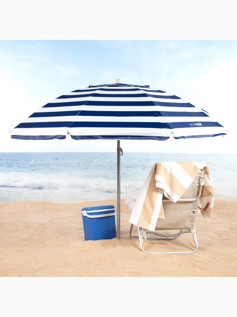 Aktive ombrellone da spiaggia antivento a 8 stecche, 200 cm Blu Bianco - Kiabi