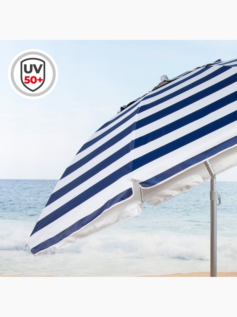 Aktive ombrellone da spiaggia antivento a 8 stecche, 200 cm Blu Bianco - Kiabi