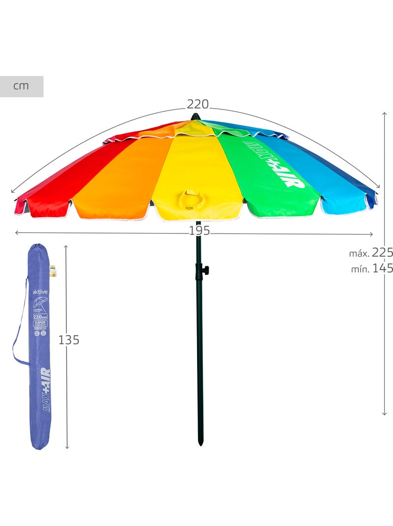 Aktive ombrellone da spiaggia antivento con 16 stecche, 220 cm, Multicolore - Kiabi