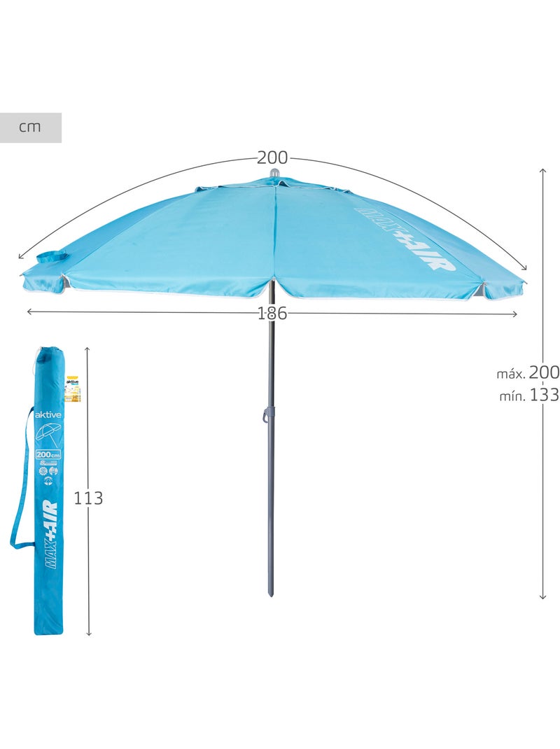 Aktive ombrellone da spiaggia antivento con 8 stecche, 200 cm, Blu - Kiabi
