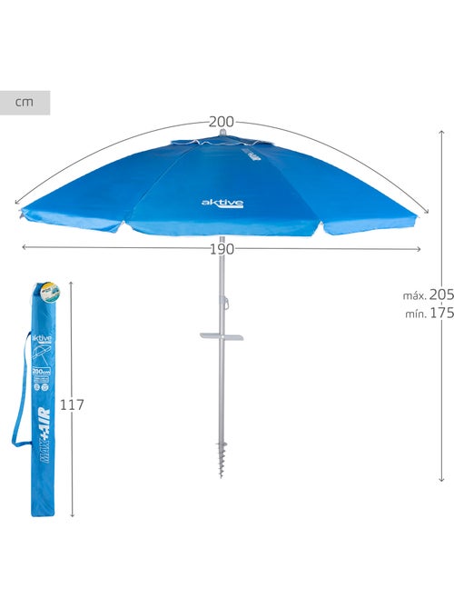 Aktive ombrellone da spiaggia antivento con 8 stecche, 200 cm,, e ancoraggio a spirale - Kiabi