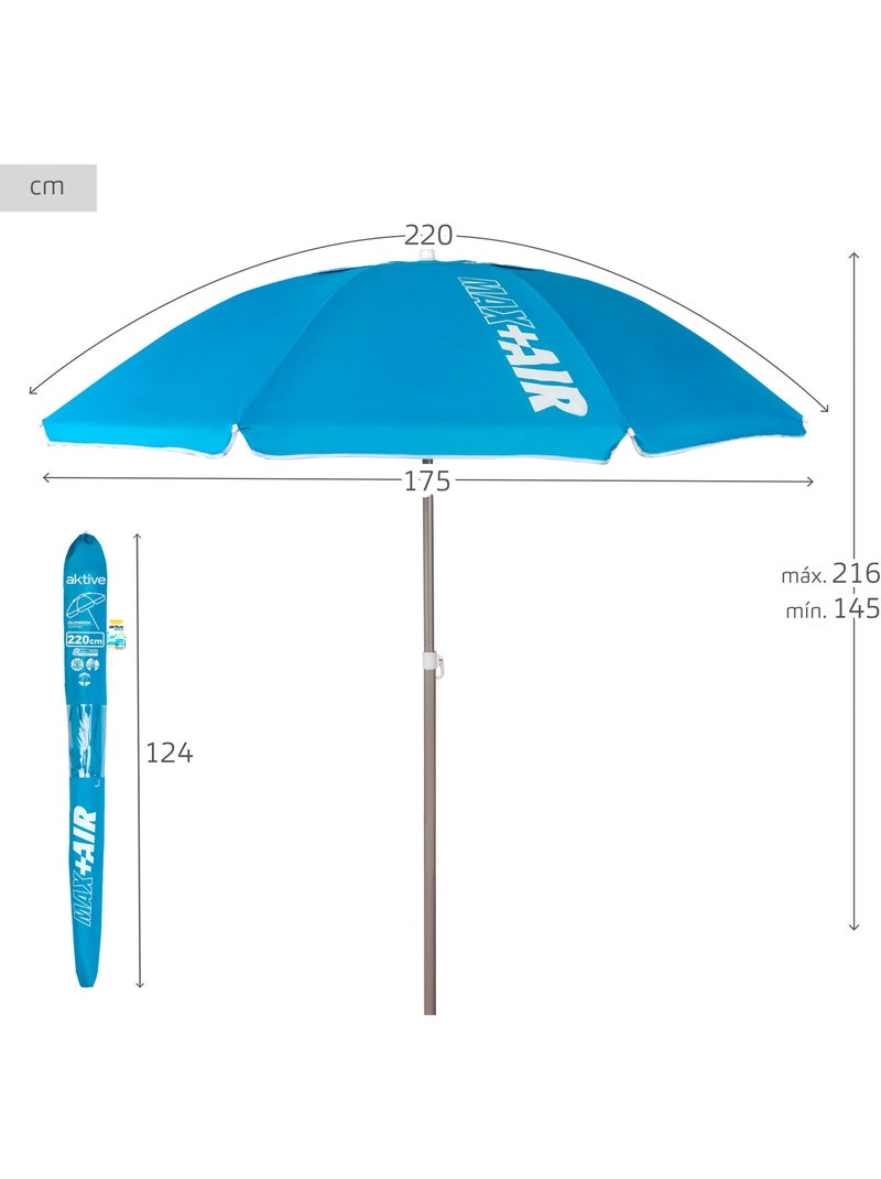 Aktive ombrellone da spiaggia antivento con 8 stecche, 220 cm, Blu - Kiabi