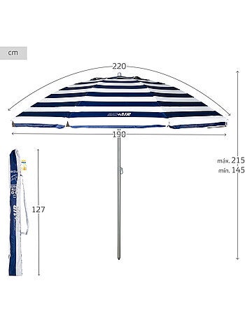 Aktive ombrellone da spiaggia antivento con 8 stecche, 220 cm, stile nautico