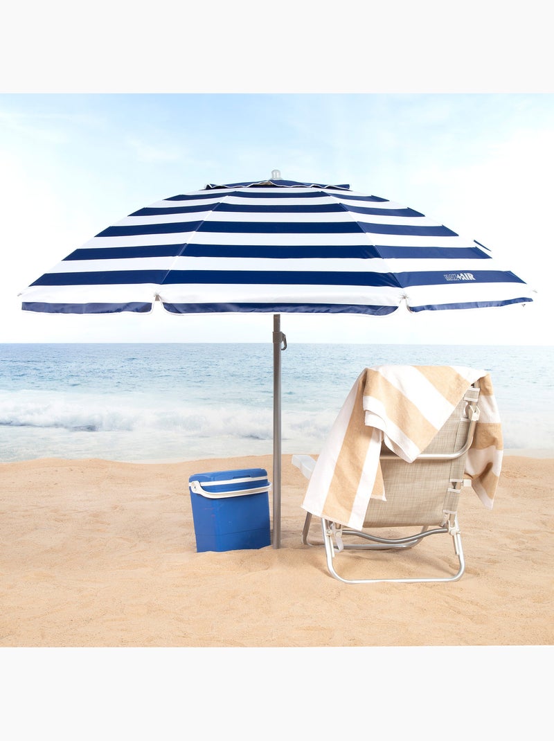 Aktive ombrellone da spiaggia antivento con 8 stecche, 220 cm, stile nautico Blu Bianco - Kiabi