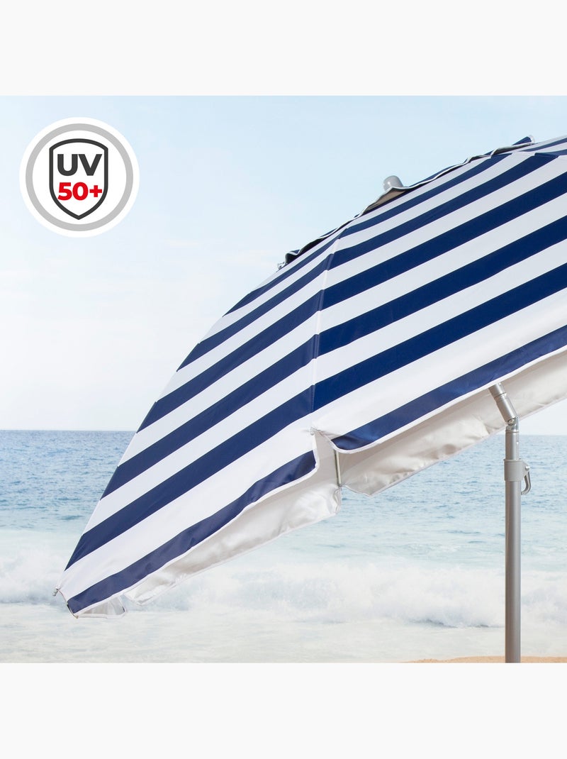 Aktive ombrellone da spiaggia antivento con 8 stecche, 220 cm, stile nautico Blu Bianco - Kiabi