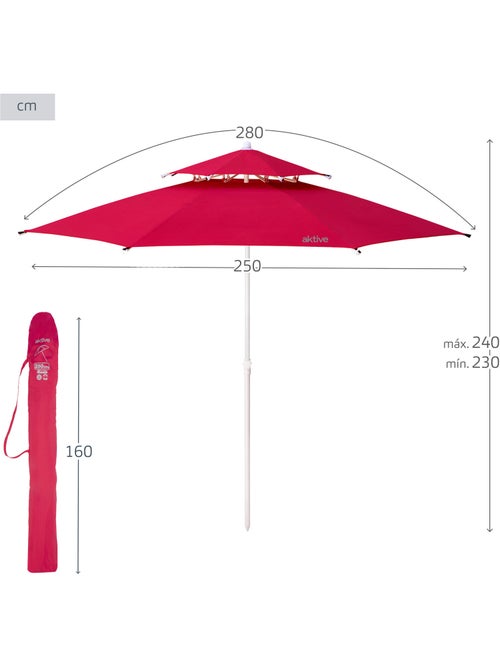 Aktive ombrellone da spiaggia grande antivento con 8 stecche, 280 cm, rosso - Kiabi