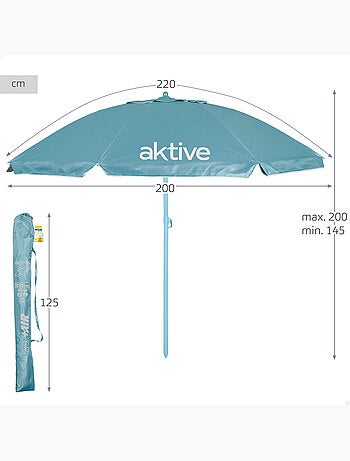 Aktive ombrellone da spiaggia inclinabile con protezione uv50 d220 cm