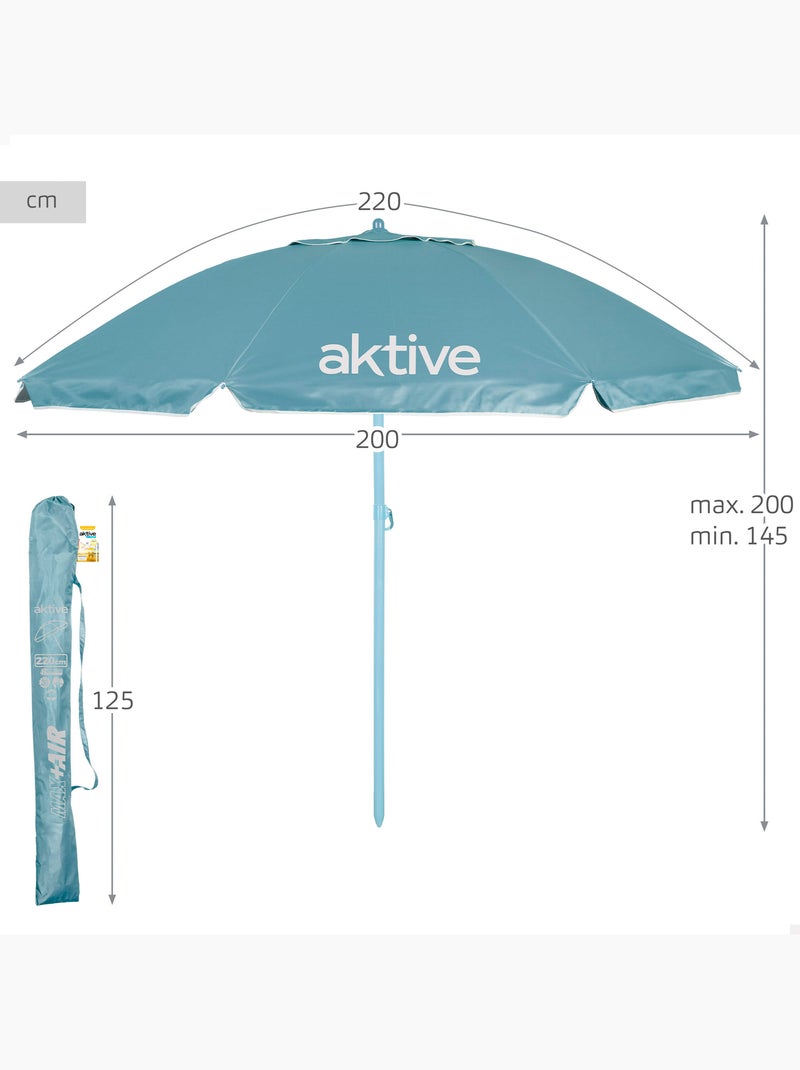 Aktive ombrellone da spiaggia inclinabile con protezione uv50 d220 cm Blu azzurro - Kiabi