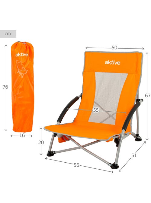 Aktive pack 4 sedie basse pieghevoli da spiaggia 50x51x67 cm con sottobicchieri - Kiabi