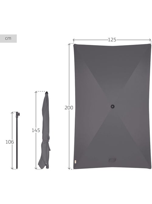 Aktive parasole rettangolare balcone inclinabile antracite 200x125 cm uv30 - Kiabi
