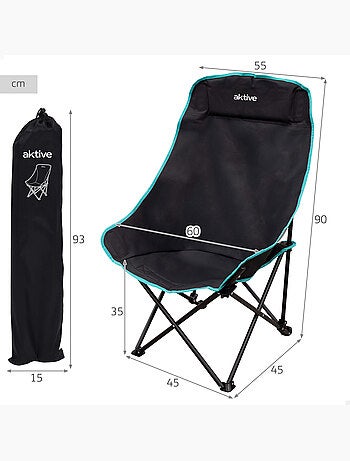 Aktive sedia da campeggio pieghevole 55x45x90 cm con borsa per il trasporto