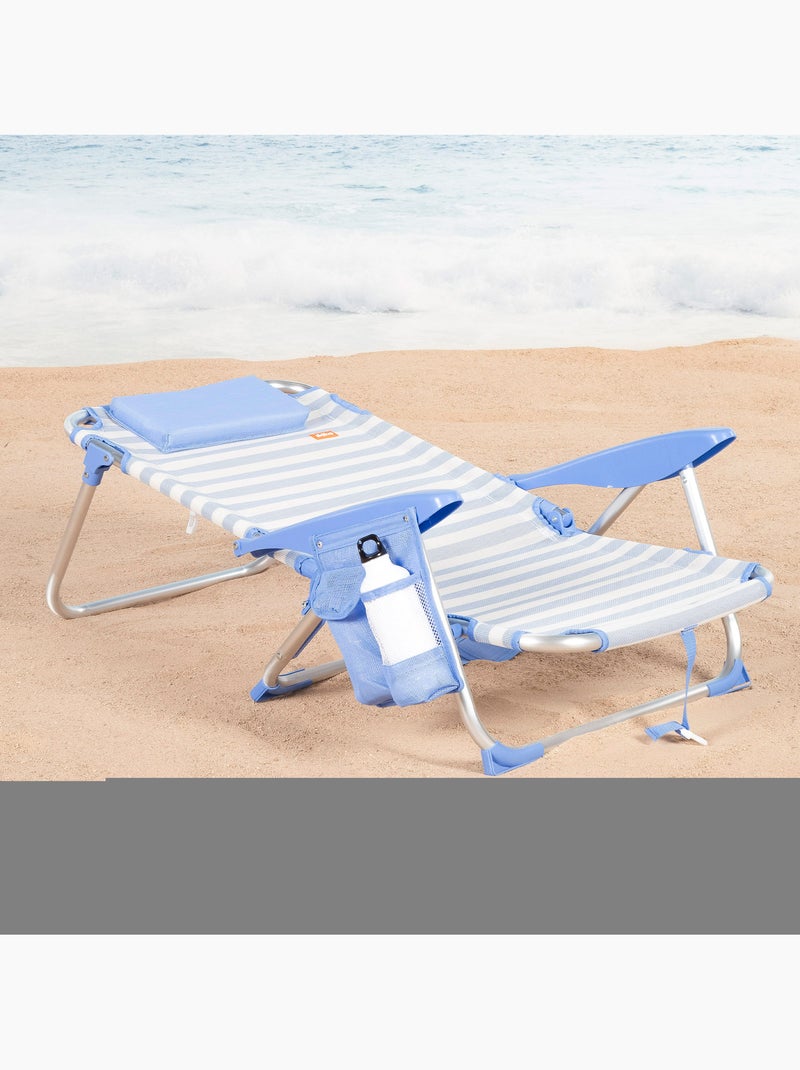 Aktive sedia da spiaggia bassa multiposizione 51x45x76 cm marinaio con tasche Blu Bianco - Kiabi