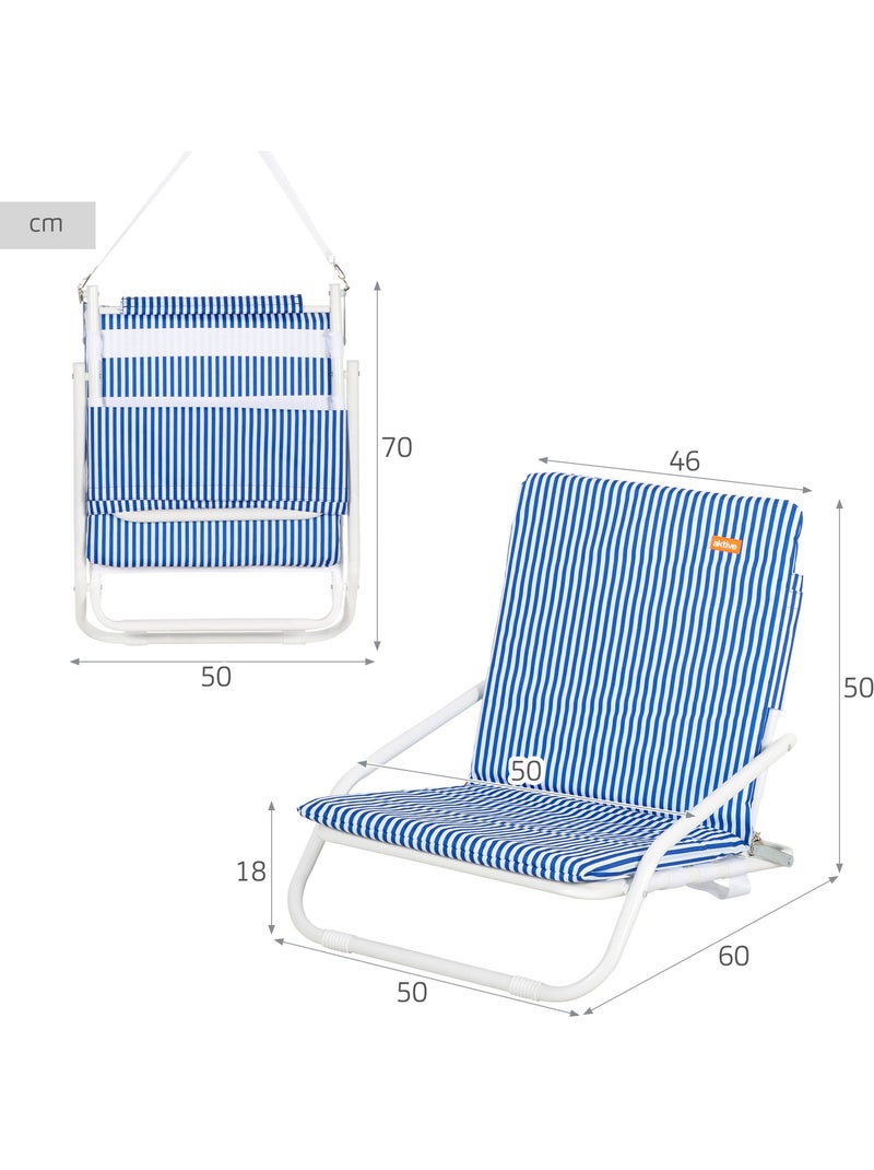 Aktive sedia da spiaggia leggera a righe e bianche con maniglia 46x60x50 cm Blu Bianco - Kiabi