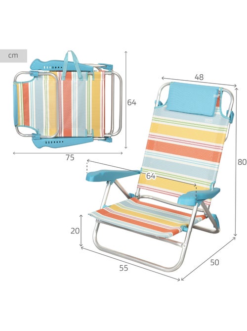 Aktive sedia da spiaggia pieghevole a 8 posizioni 50x48x80 cm strisce multicolori - Kiabi Aktive sedia da spiaggia pieghevole a 8 posizioni 50x48x80 cm strisce multicolori - Kiabi