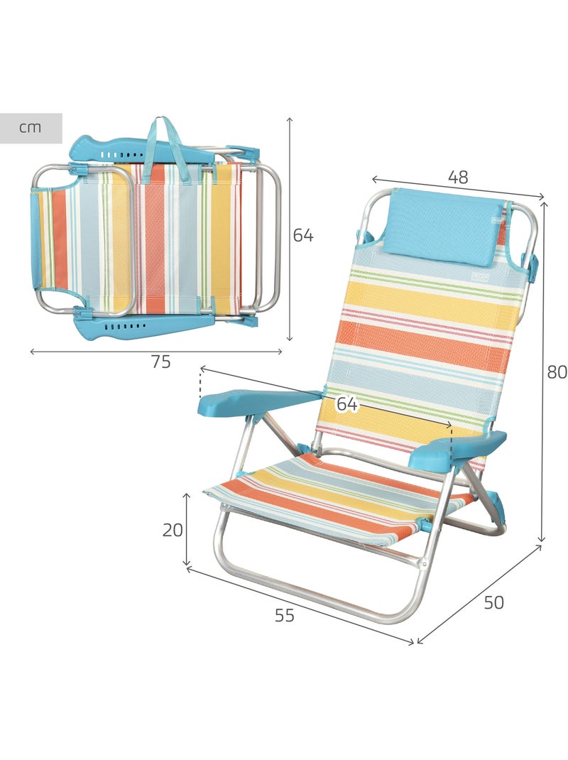 Aktive sedia da spiaggia pieghevole a 8 posizioni 50x48x80 cm strisce multicolori Multicolore - Kiabi