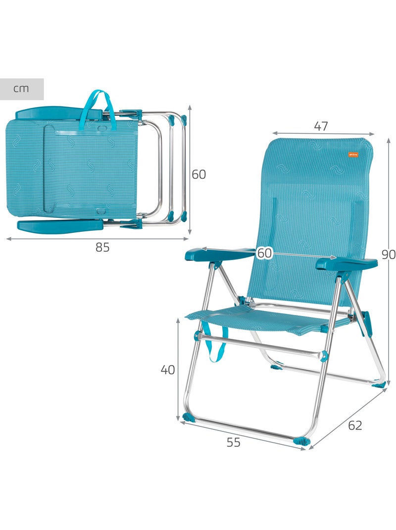 Aktive sedia da spiaggia pieghevole multiposizione 47x62x90 cm con maniglia Blu - Kiabi
