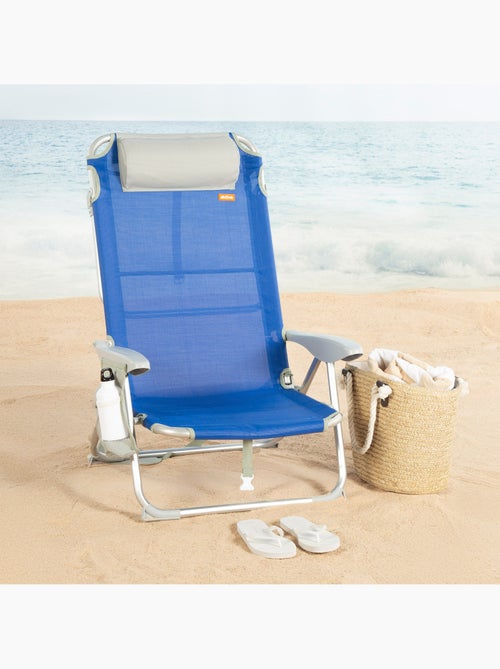 Aktive sedia da spiaggia pieghevole multiposizione 50x50x88 cm con tasche, cuscino e maniglia - Kiabi Aktive sedia da spiaggia pieghevole multiposizione 50x50x88 cm con tasche, cuscino e maniglia - Kiabi