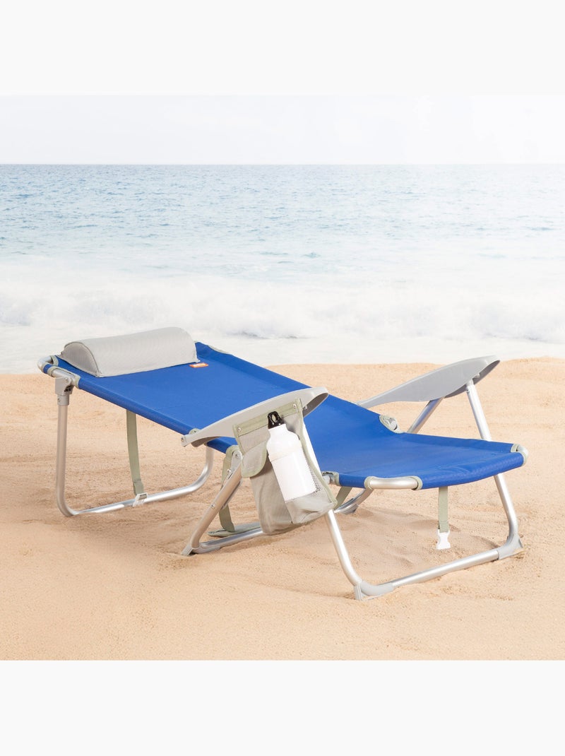 Aktive sedia da spiaggia pieghevole multiposizione 50x50x88 cm con tasche, cuscino e maniglia Blu - Kiabi
