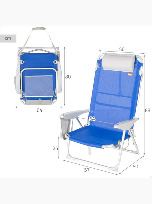 Aktive sedia da spiaggia pieghevole multiposizione 50x50x88 cm con tasche, cuscino e maniglia - Kiabi Aktive sedia da spiaggia pieghevole multiposizione 50x50x88 cm con tasche, cuscino e maniglia - Kiabi