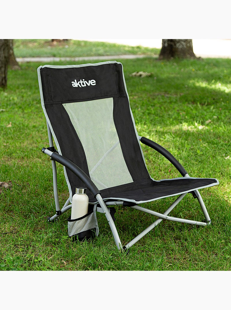 Aktive sedia pieghevole 50x51x67 cm, bassa e traspirante, sedia da campeggio nera con portabicchieri Nero - Kiabi